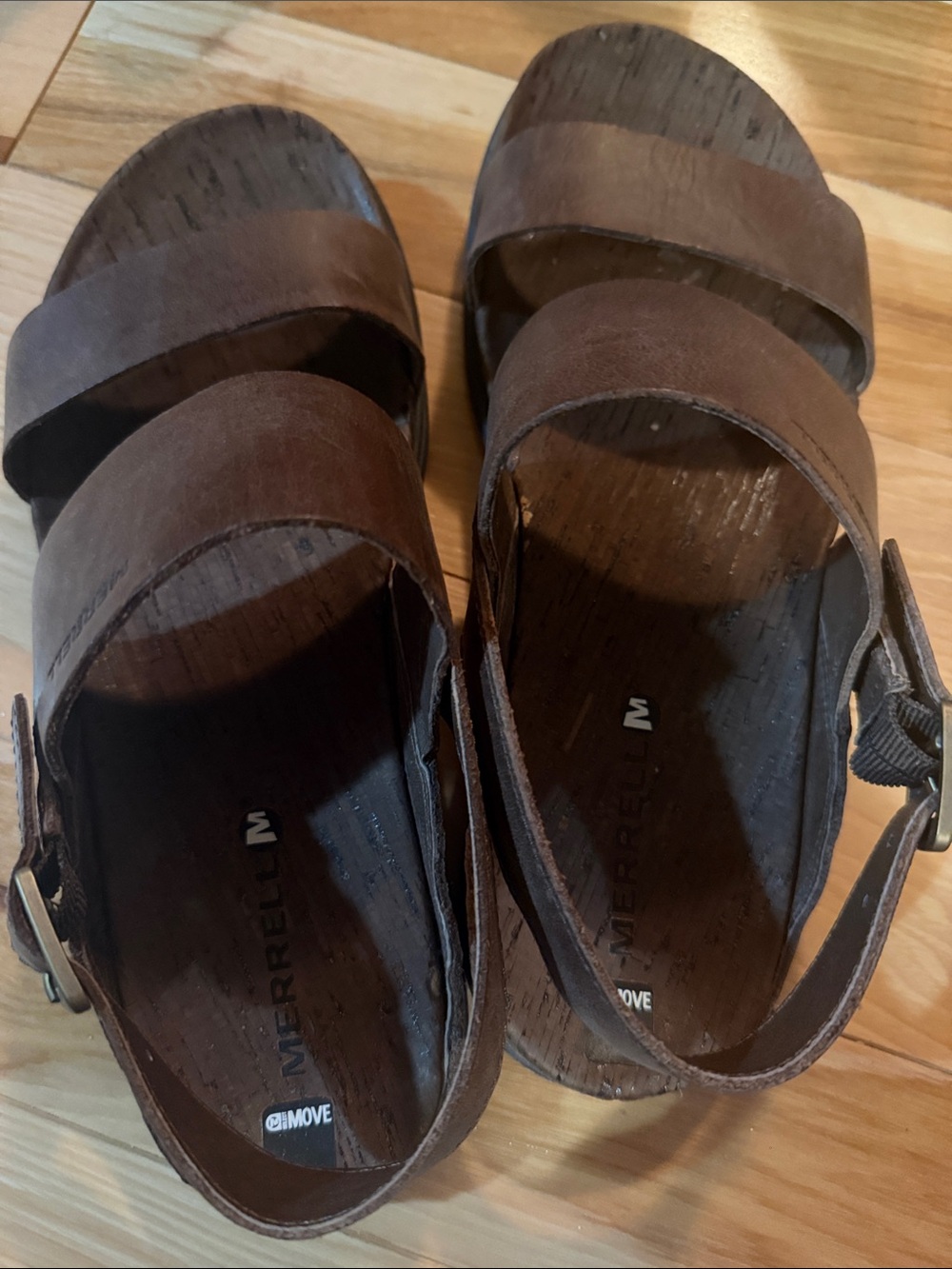 Merrell Dark Brown Leather Double-Strap Platform Sandals